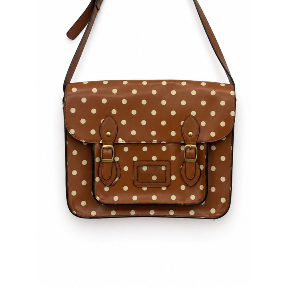 LYDC London Tan & White Polka Dot Satchel Bag Crossbody Vintage